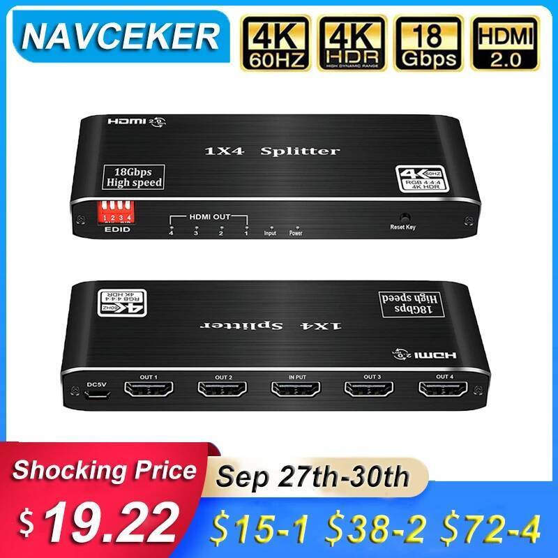 ใหม่ Navceker 4K 1x4 HDMI 2.0 Splitter HDR Splitter 1x2 4K HDMI Splitter HDCP 2.2 1080P HDMI Switche