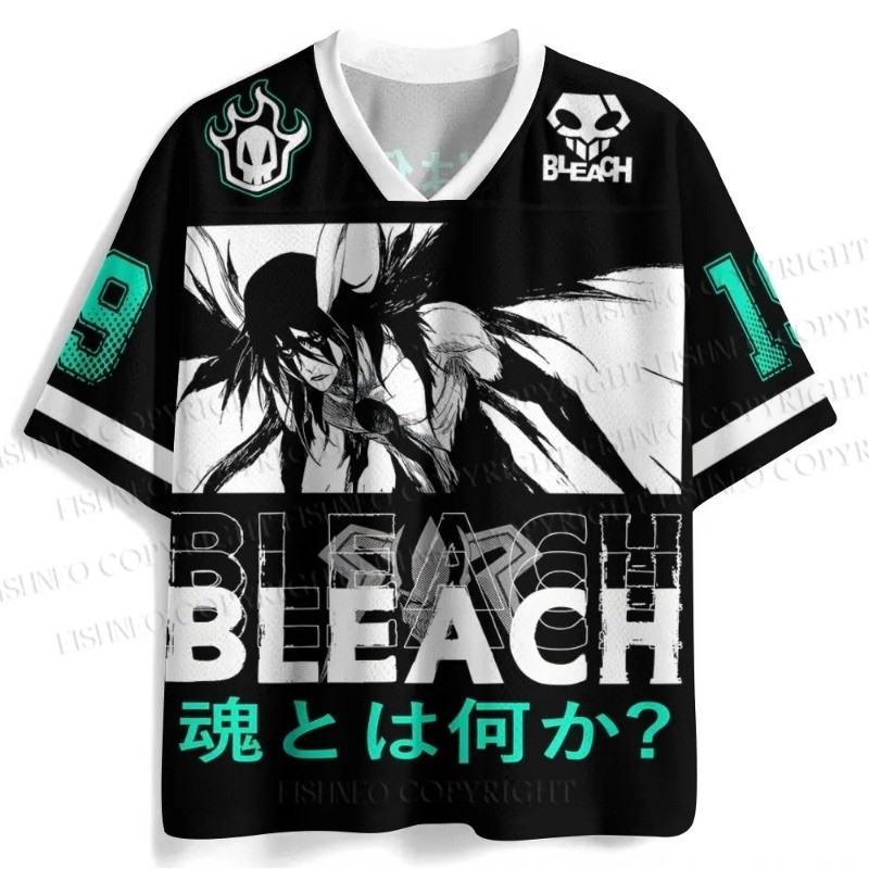 BLEACH Ulquiorra Cifer อะนิเมะเสื้อฟุตบอลเสื้อยืด Unisex ขนาดใหญ่คอวีแขนสั้น Jersey Top Retro Streetwear Casual กีฬา Tee