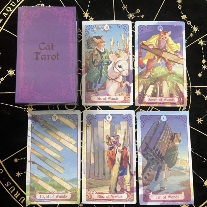 12 * 7 ซม. Zixia Cat Tarot Decks เกมกระดานภาษาอังกฤษการ์ดเกมแมว Tarot Decks