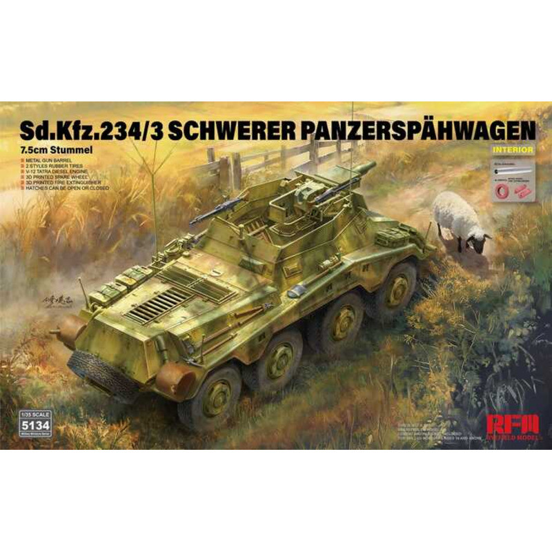 Rye Field Model RFM RM-5134 Sd.Kfz. 234/3 Schwerer Panzerspähwagen 7.5cm Stummel Interior 1/35 Stat