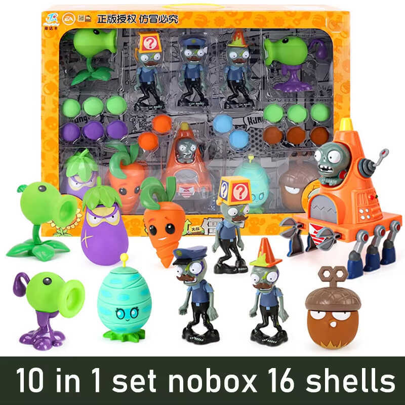 s 2 Peashooter Mecha Roadblock Zombie Eggplant Ninja Toy Set 10Pcs Soft Silicone Game Figures Model