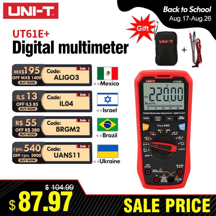 UNI-T UT61E+ UT61D+ UT61B+ Professional Digital Multimeters 1000V Voltmeter Capacitor Tester True R