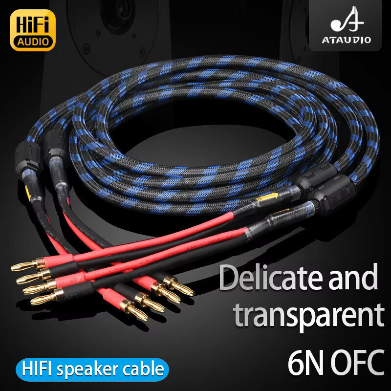 หนึ่งคู่ สายลําโพง ATAUDIO hifi คุณภาพสูง 6n OFC สายลําโพงพร้อมปลั๊กกล้วย Y