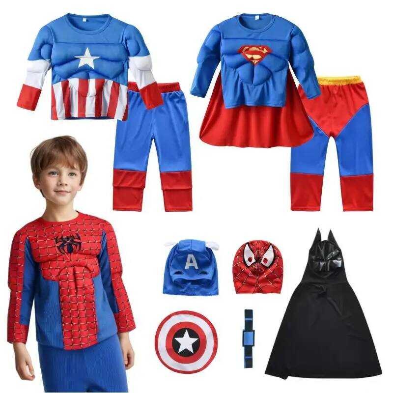 C Avengers Theme Captain America Costume For Kid Halloween Spider-Man Muscle Costume Set With And C