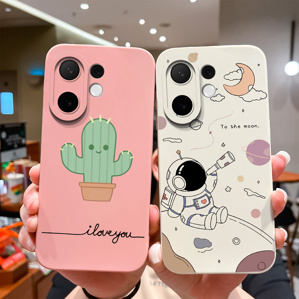 สําหรับ Vivo V60 V60 Lite ปลอกการ์ตูนนักบินอวกาศกระบองเพชร Liquid Fall ป้องกันซิลิโคนป้องกันกันกระแทกสําหรับ Vivo V60 Lite v60lite หรูหรา Capa ฝาครอบ