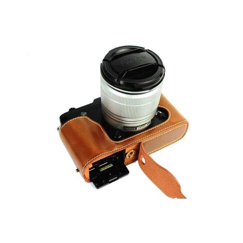 ▥ กระเป๋ากล้อง Fashional สําหรับ Fujifilm Xe2 X-E2 X-E1 Xe1 PU หนังครึ่งชุดพร้อมแบตเตอรี่เปิด
