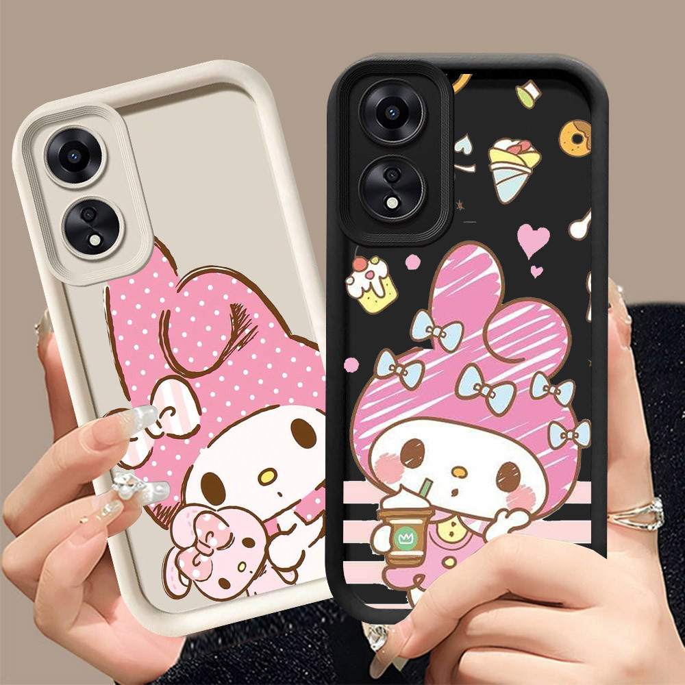 Q-29 Cute_Melody ขาวดำเคสโทรศัพท์หรับ OPPO Reno 8T A2X A1X A98 A1 A60 F23 Pro 5G ปกสีชมพู