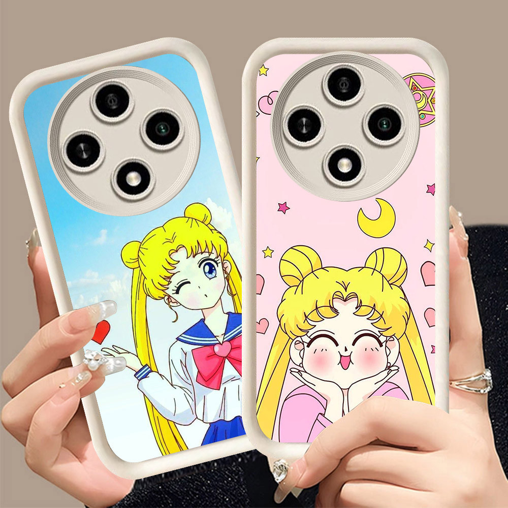 Q-4 Sailor Moon ขาวดำเคสโทรศัพท์หรับ OPPO Reno 12F 12FS F27 5G ปกสีชมพู