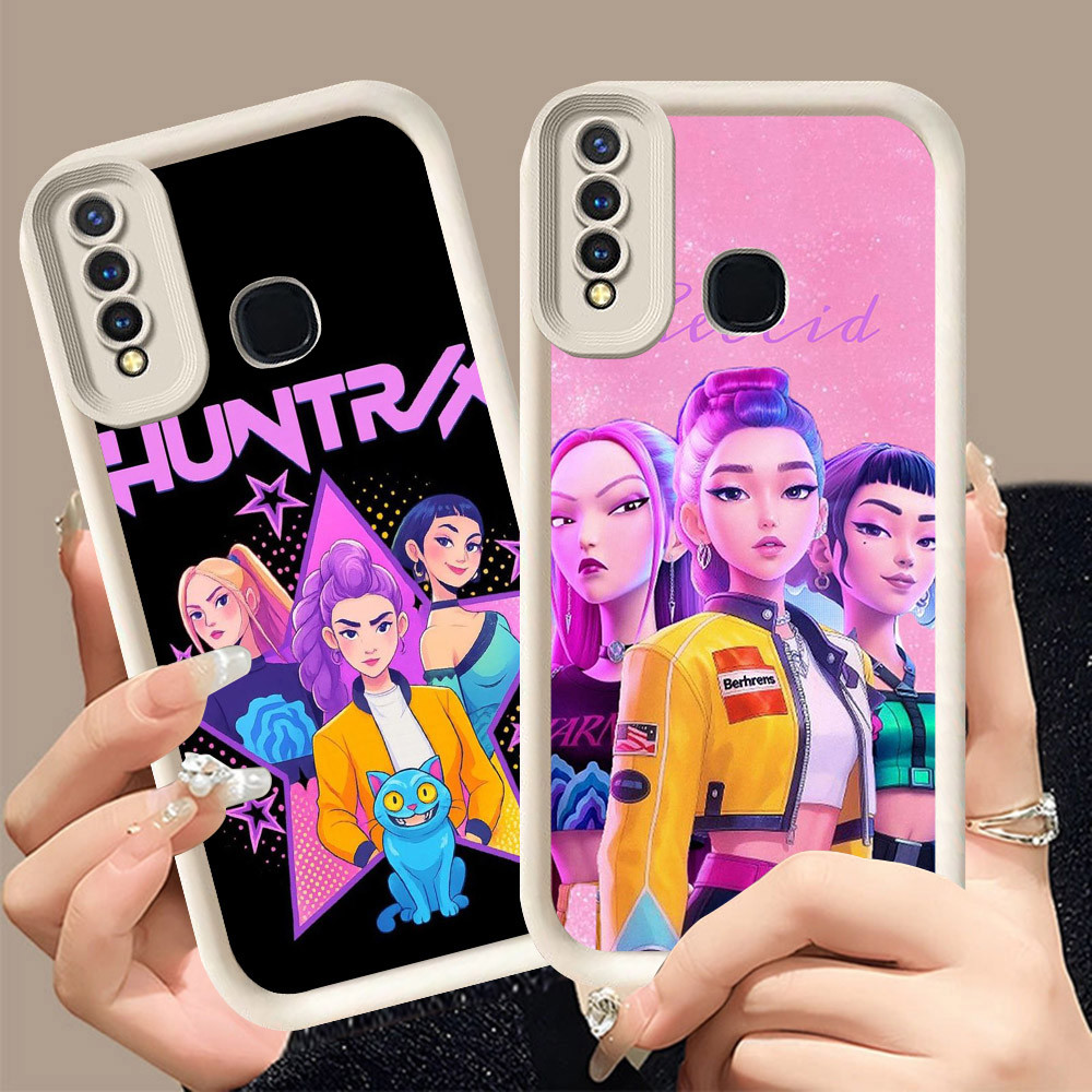 Q-9 Kpop Demon Hunter ขาวดำเคสโทรศัพท์หรับ VIVO Y30 Y30i Y50 Y12 Y17 Y3S Y17S Y15 ปกสีชมพู