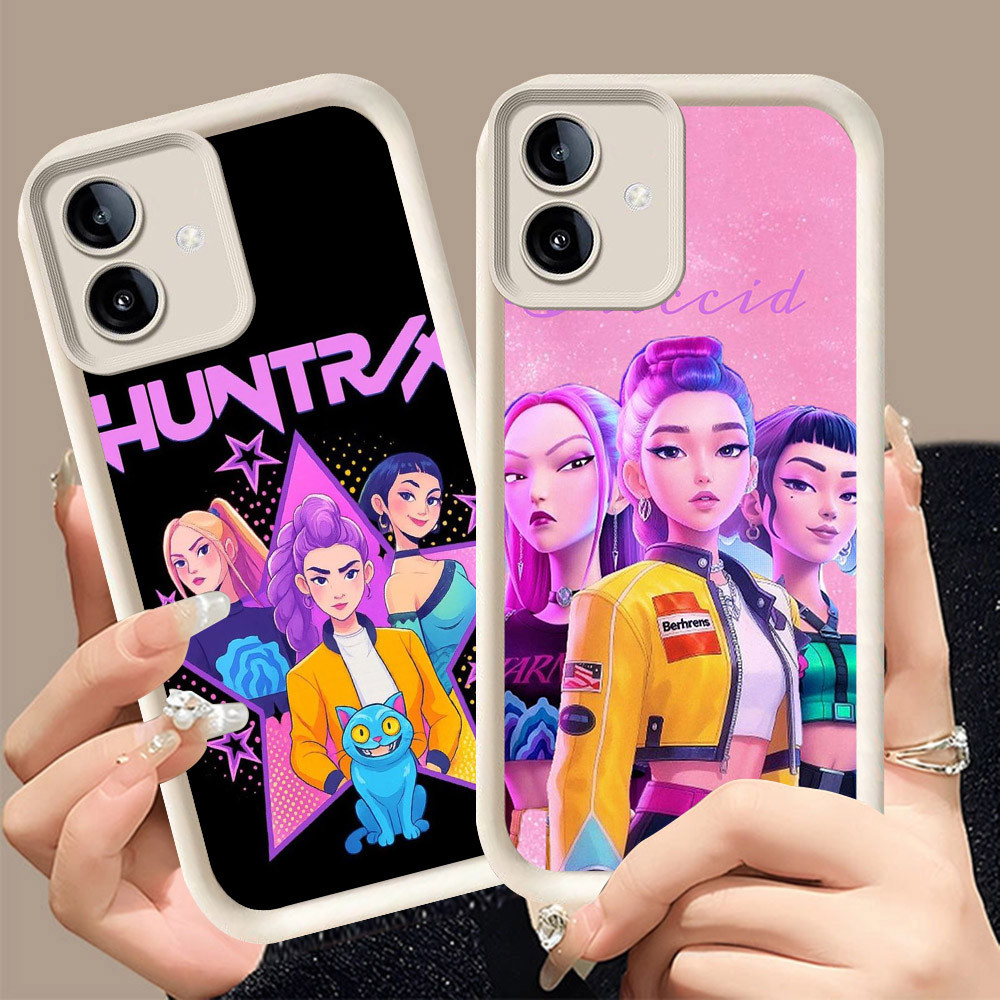 Q-9 Kpop Demon Hunter ขาวดำเคสโทรศัพท์หรับ VIVO IQOO U5 Y75 Y02A U5E Y02T Y02 Z6 5G ปกสีชมพู