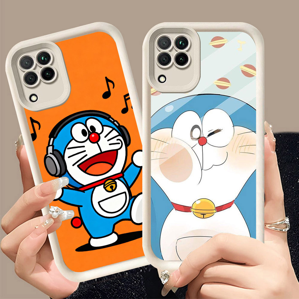 Q-6 Doraemon cute ขาวดำเคสโทรศัพท์หรับ Samsung M12 A12 F42 A22S A22 5G ปกสีชมพู