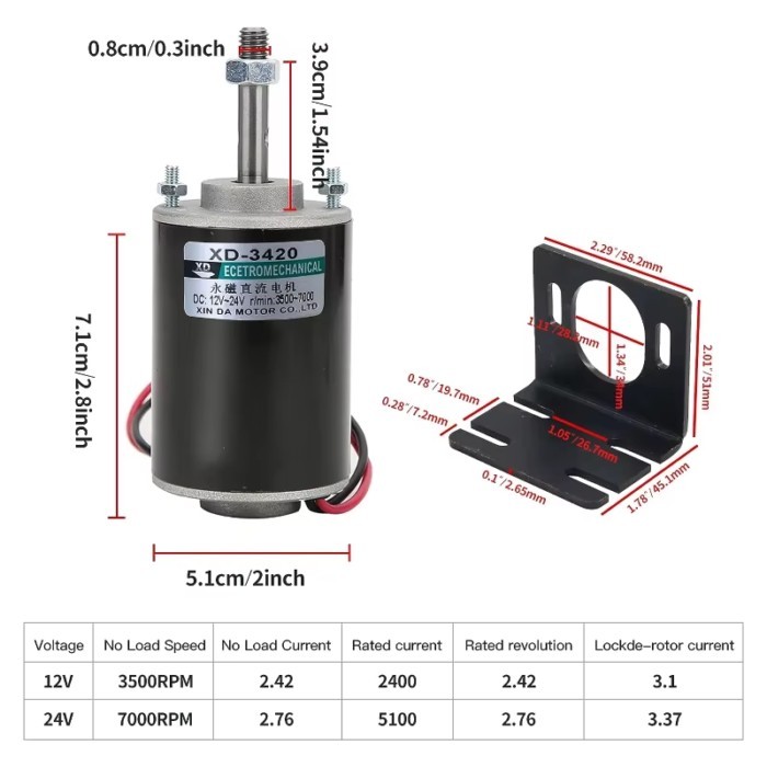 XD-3420 12V 3500RPM Permanent Magnet DC Motor,24V 7000 RPM High Speed Motor,30W Miniature Motor,DC