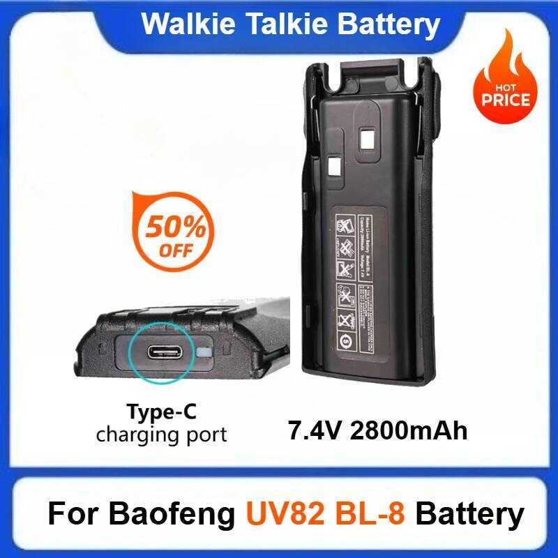 h Baofeng Bl-8 Battery Type-C Charger For 82 Plus -8D -82Wx -8 Rechargeable Walkie Talkie Batteries