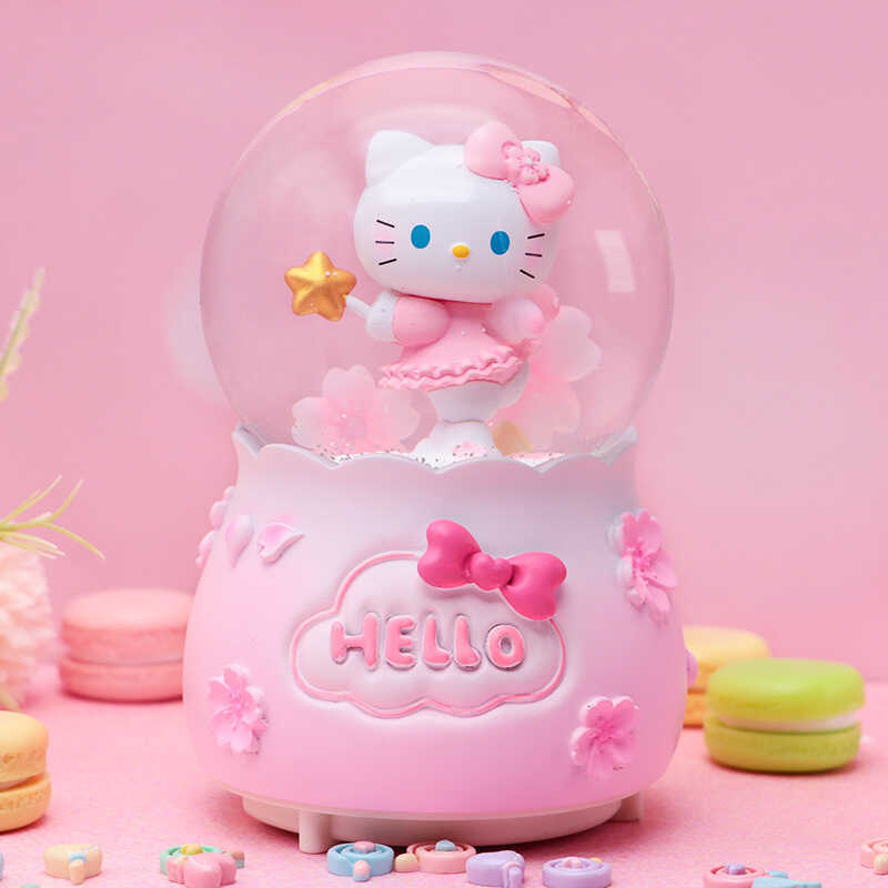 Pink Cherry Blossom You Meet KT Crystal Ball Music Box Cute Creative Resin Luminous Snow Jewelry Gif