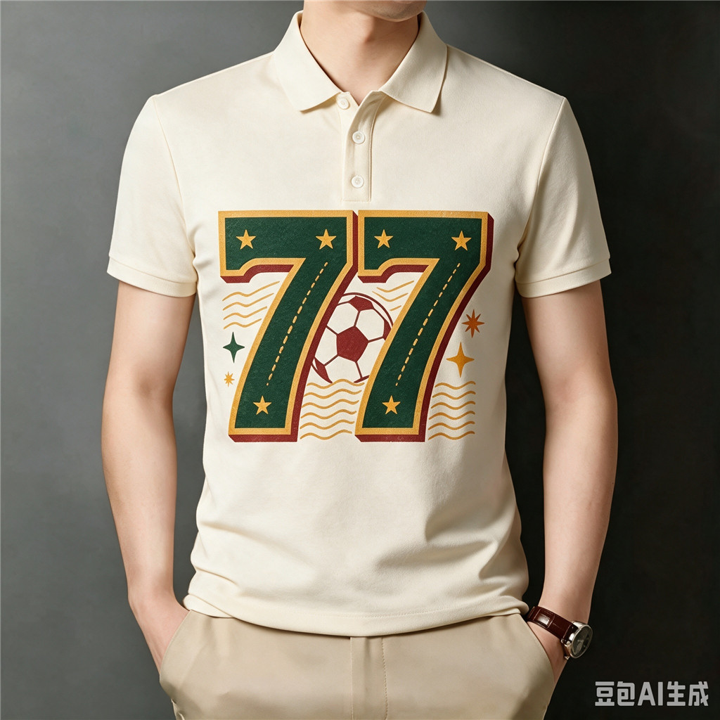 Lucky Number 77 Soccer Graphic Print Polo Unisex Casual Fashion Top