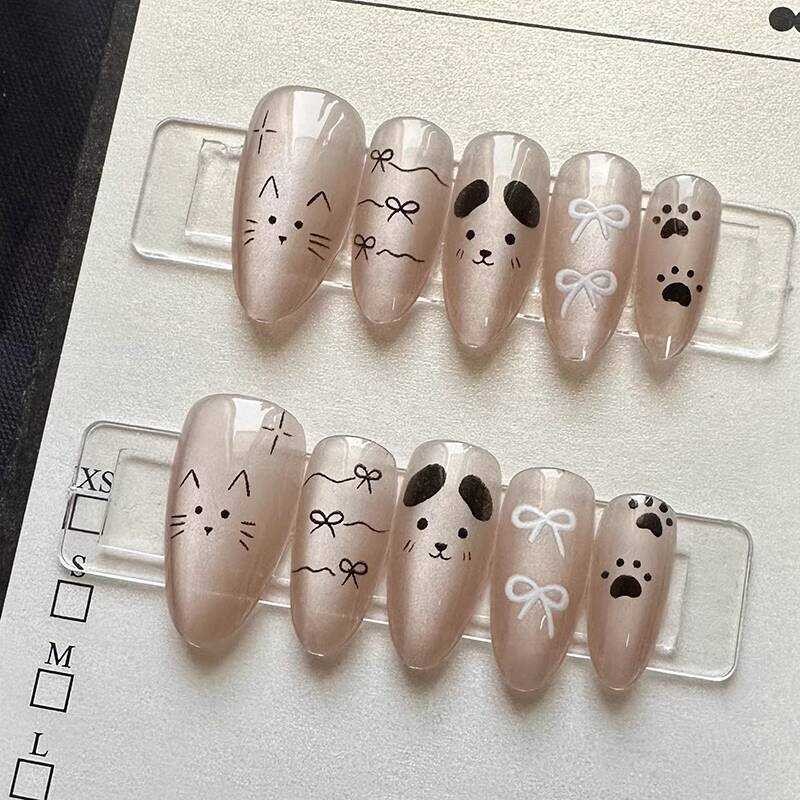 แมว สุนัข ลาย 6181#手工穿戴甲半手工纯手工美甲假指甲贴片猫眼
