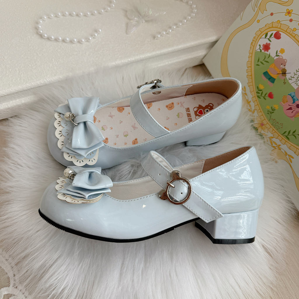 [เค้กหมีน้อยส้นกลาง] รองเท้า Juyuan Bear Original Lo รองเท้าโลลิต้าดั้งเดิมรองเท้าหนังขนาดเล็กน่ารั