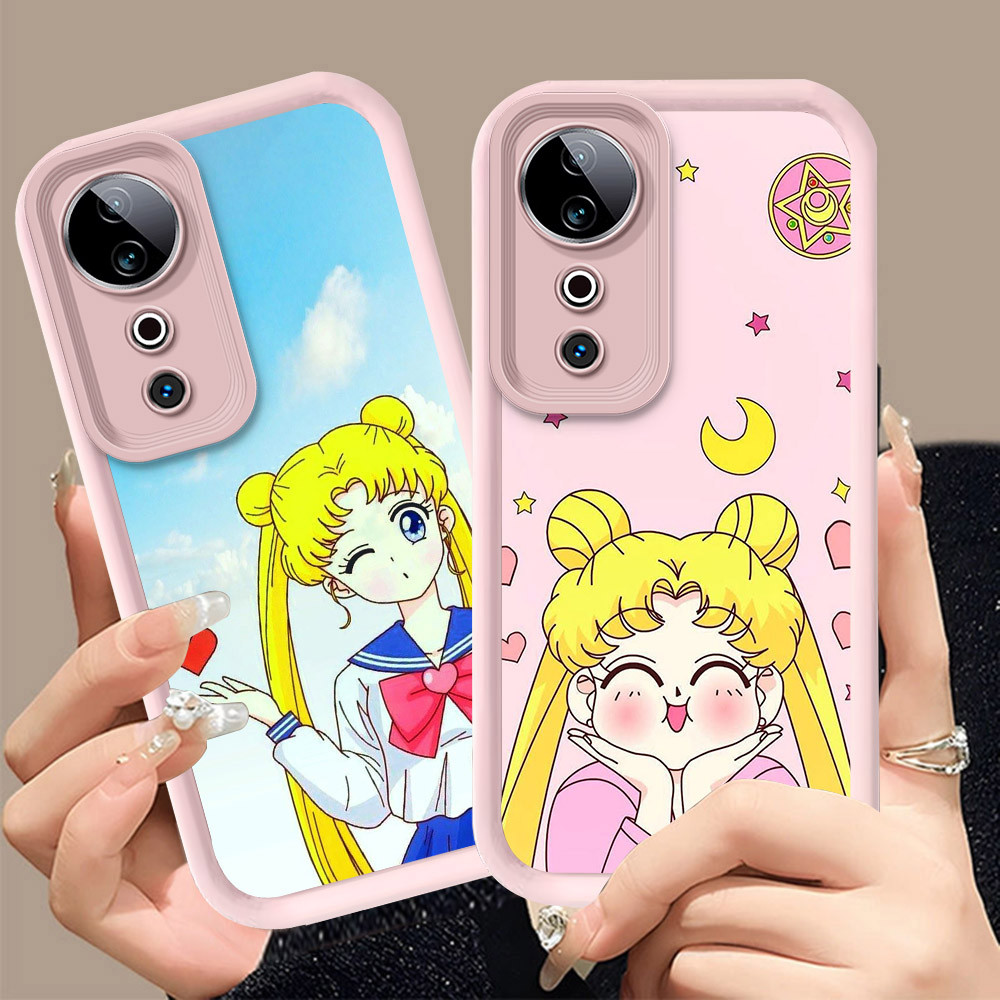 Q-4 Sailor Moon ขาวดำเคสโทรศัพท์หรับ VIVO V50 V40 V50E 5G ปกสีชมพู