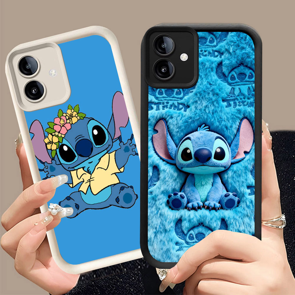 Q-20 Stitch ขาวดำเคสโทรศัพท์หรับ Samsung A05 A07 A06 A04E A04 A03 5G ปกสีชมพู