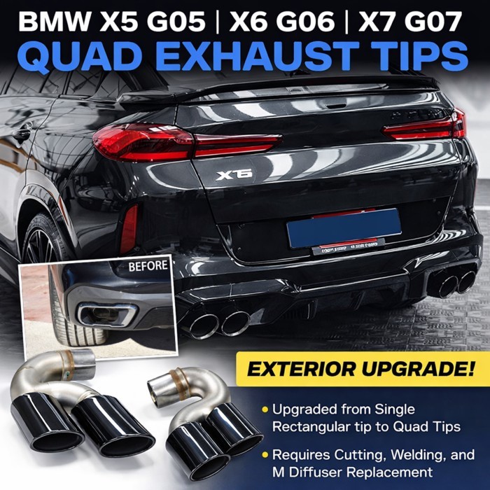 Glossy Plated Exhaust Tip For BMW X5 G05 X6 G06 X7 G07 2019+ X5M Look 304 Stainless Steel Muffler T