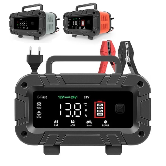 7-segment 10A/5A/6A Car Motorcycle Charger 12V/24V Smart Charger Lithium AGM GEL Lead-Acid LiFePO4