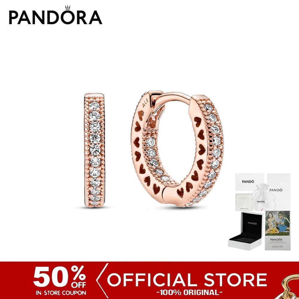 (ของแท้100%) Pandora Rose Hoop Earrings With Clear Cubic Zirconia เครื่องประดับ ต่างหู ต่างหูโรส ต่างหูสีโรส ต่างหูหัวใจ