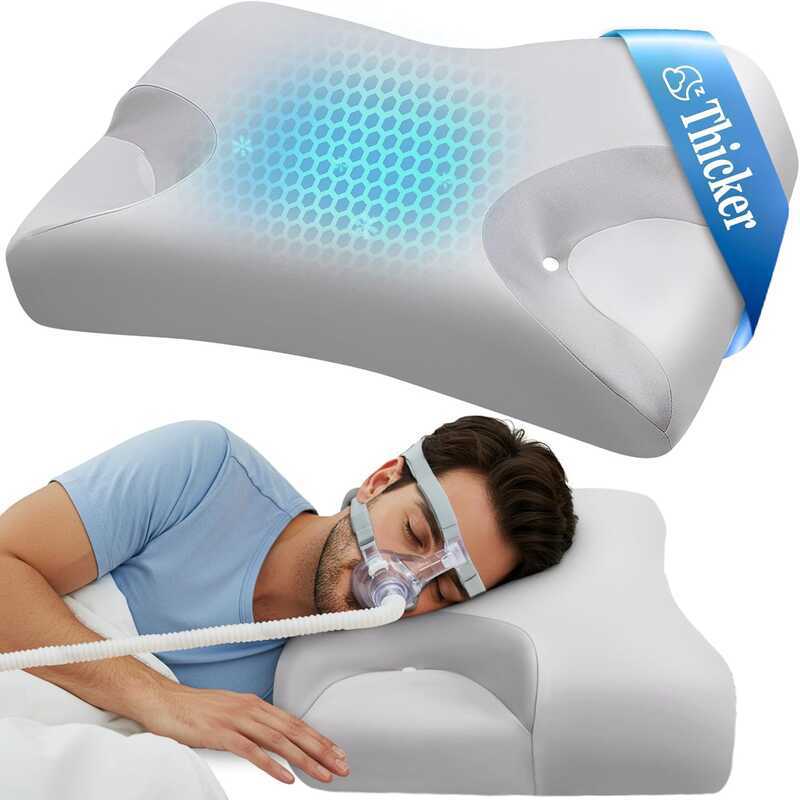 Side Sleepers, Contour Memory Foam Pillow With Hose Holder, Neck Pain Relief For CPAP Machine User,