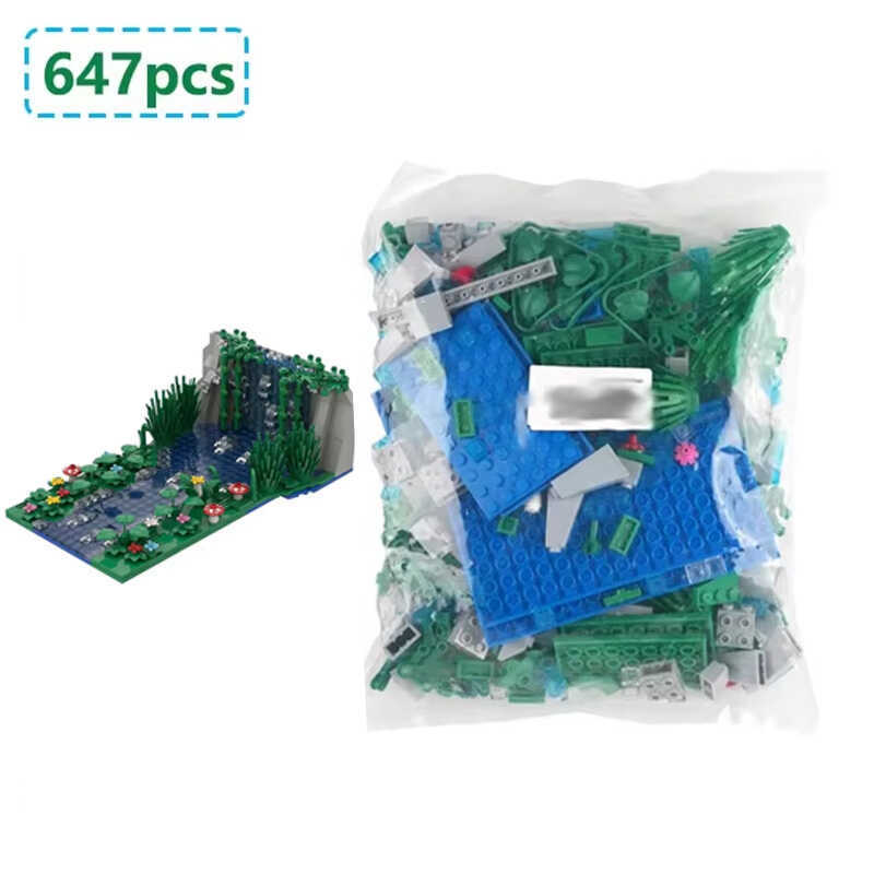 Scene Small Particle Building Blocks Set Creative Pond Flower Mushroom Assembled Model Bricks Kids