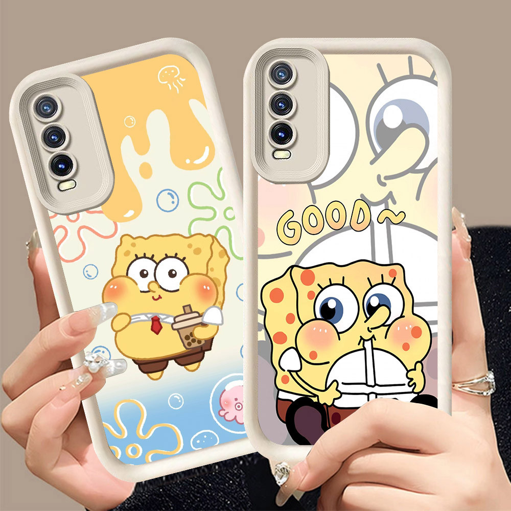 Q-7 SpongeBob ขาวดำเคสโทรศัพท์หรับ VIVO Y20i Y20 Y12s Y20a Y20s Y20t Y12A Y11s ปกสีชมพู