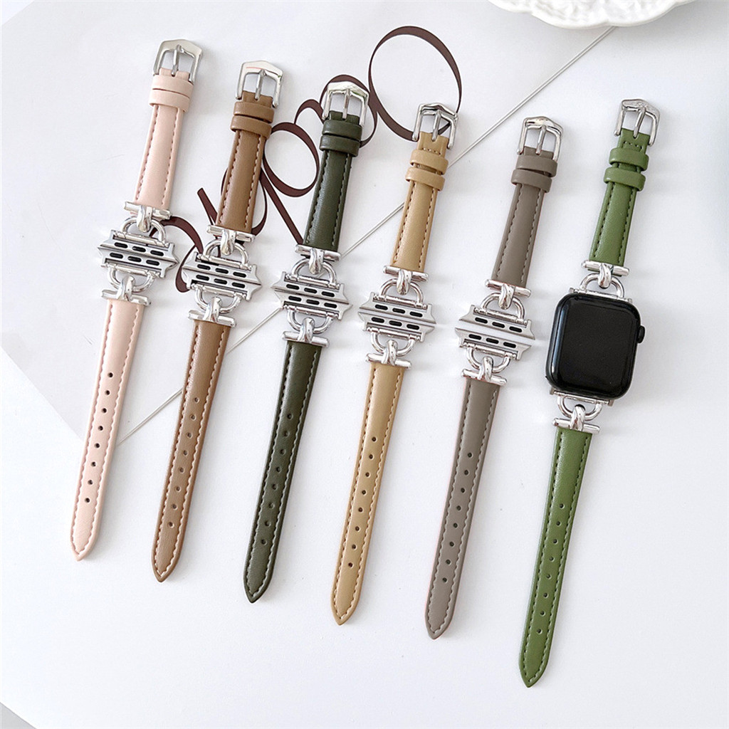 เข้ากันได้กับ Apple Watch Apple Watch S10 Metal D-Shaped Leather Smart Bracelet Strap