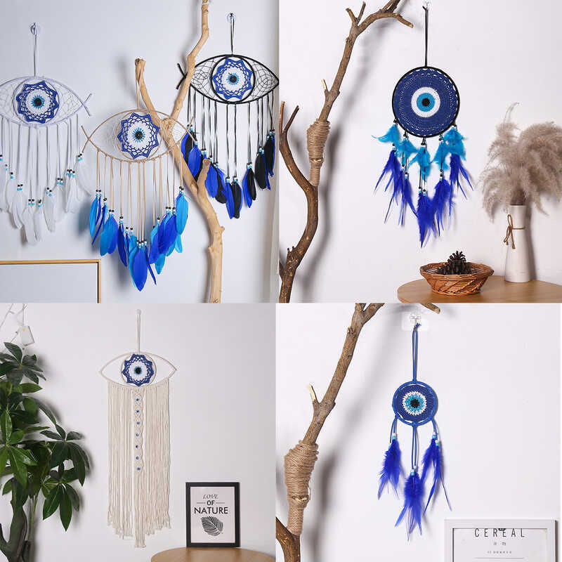 ตกแต่ง Evil Eyes Dream Catcher Feather งานฝีมือทอมือ Dream Catcher จี้ Dream Catcher