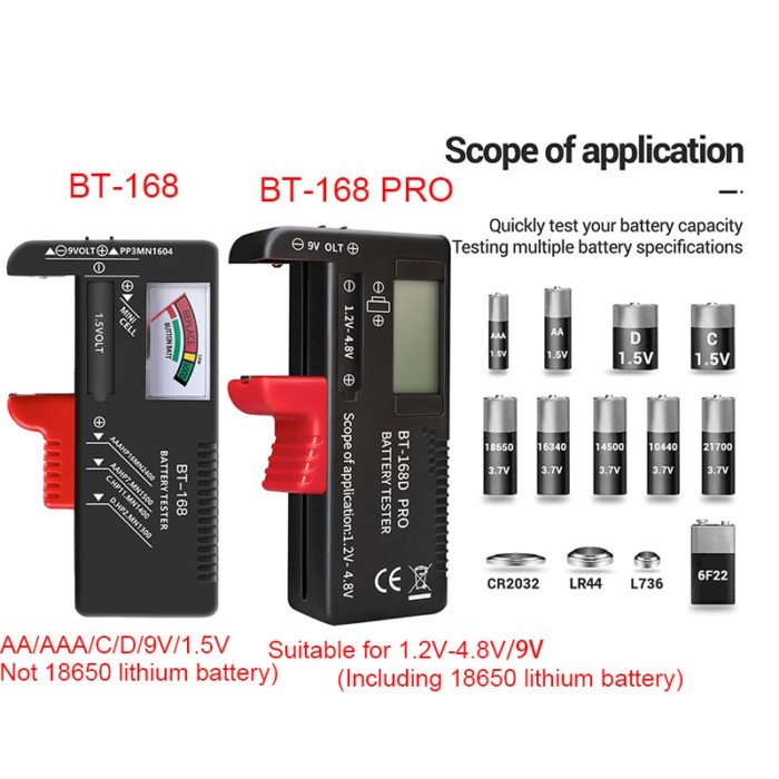 BT-168/BT-168PRO Digital Battery Capacity Tester AA AAA C D 9V 1.5V  Button Cell 18650 Lithium Batt