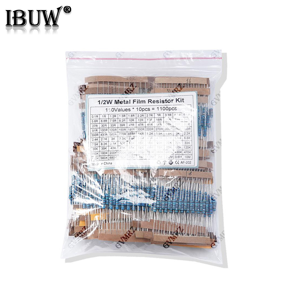 1/2W 1/4W 1W 2W 3W ความต้านทานชุด 1% โลหะฟิล์ม Resistor Assortment Kit 1K ~ 820K 0.1R ~ 750R 1K 10K 