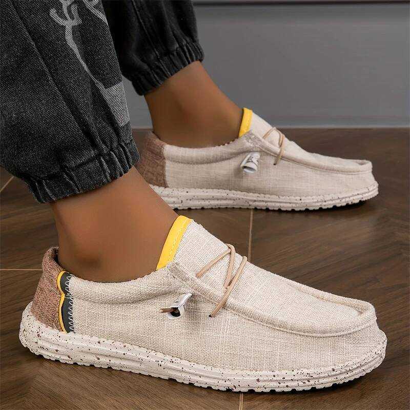 Shoes Lightweight Breathable Canvas Loafers For Men Flat Shoes Comfortable Slip-On Shoes Man Large