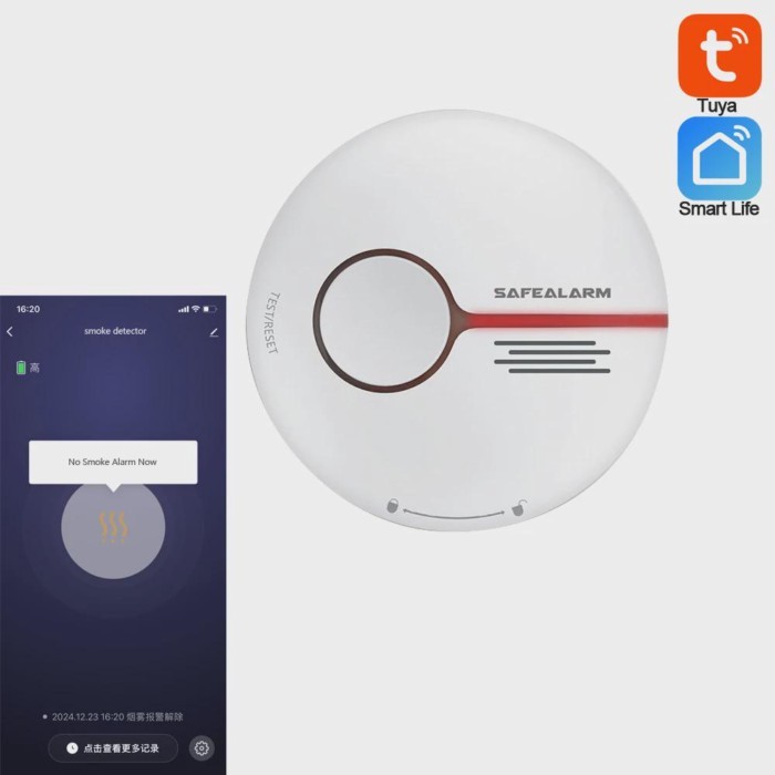 1Pcs Tuya Smart Home 2.4G WiFi Smoke Alarm Detector Battery Inside APP Push Message Ceiling Fire Se