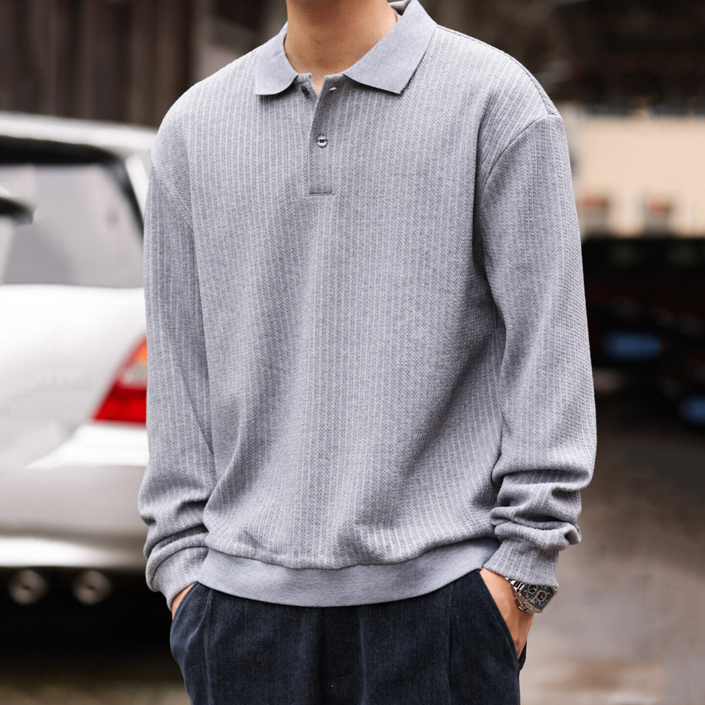 Wuluwear American Casual 320g Heavy Jacquard เสื้อโปโลแขนสั้นผู้ชายสามมิติ Twisted Texture Top