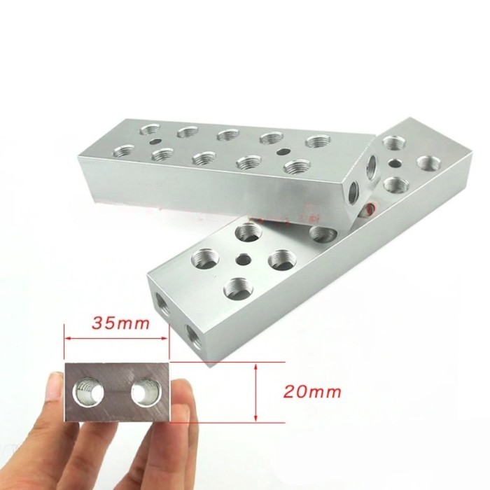 35x20 mm 1/8" BSP Female 2 Rows x 2 3 4 5 6 8 Ways 8-28 Ports Solid Aluminum Pneumatic Air Manifold
