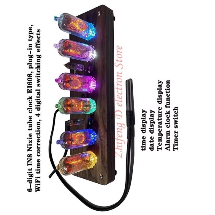 IN8 Nixie tube clock EI608， 4 digital or 6-digital switching effect，Plug-in type，WiFi time correcti