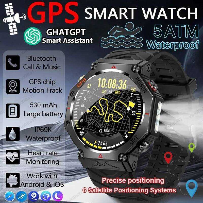 2025 ChatGPT AI assistant GPS สมาร์ทนาฬิกา 5ATM กันน้ําในตัว Dl-band GNSS เข็มทิศกีฬา Smartwatch ผู้