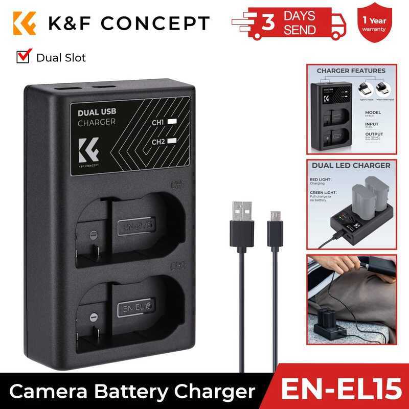 K&F Concept EN-EL15/EN-EL15A/EN-EL15B แบตเตอรี่ Dl Slot Quick Charger สําหรับ Nikon D7000 D7100 D720