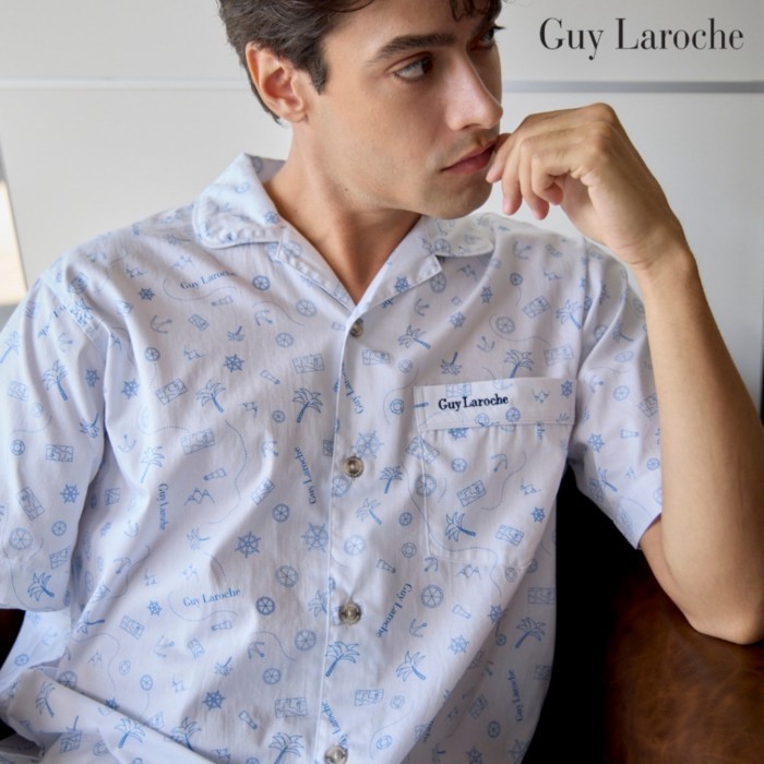 Guy Laroche ชุดนอนคอปก แขนสั้น ขาสั้น พิมพ์ลาย เนื้อผ้าคอตต้อน ผิวสัมผัส นุ่ม ใส่สบาย  JPC5971S6LB