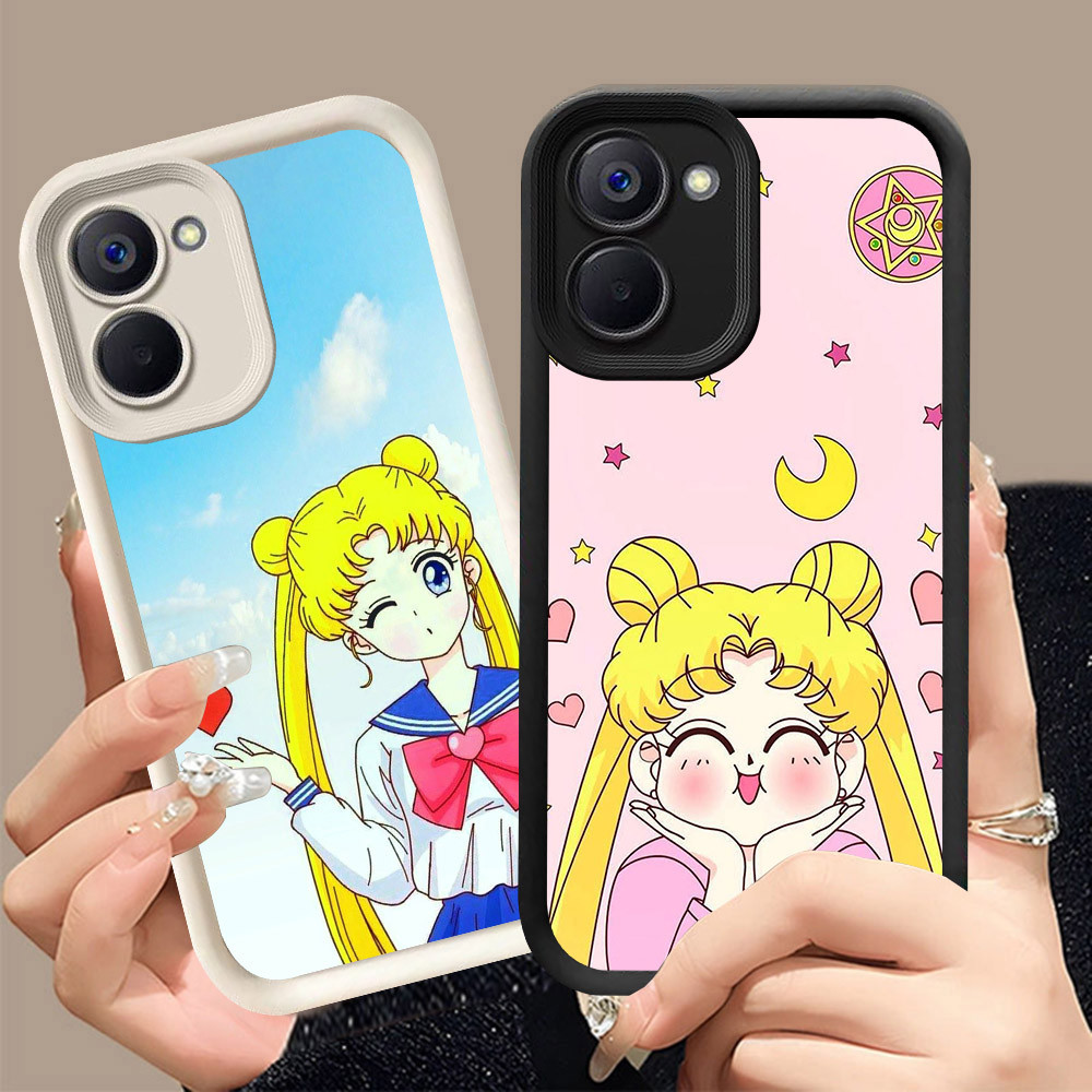 Q-4 Sailor Moon ขาวดำเคสโทรศัพท์หรับ VIVO Y28S Y27S Y36 Y27 5G ปกสีชมพู