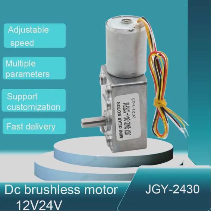 JGY2430 Mini Electric Brushless DC Motor 12V24V Worm Geared BLDC Engine Step-Down Gearbox Reducer S