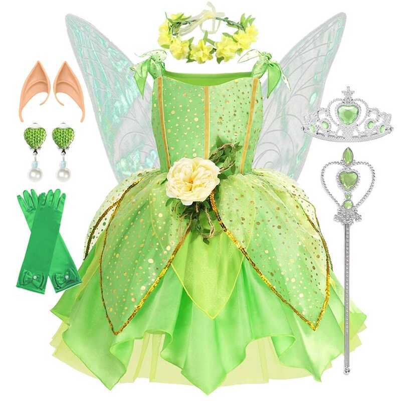 bell Dresses Up for Girls Costume Kids Cosplay Flower Fairy Princess Clothes Christmas Party Outfit
