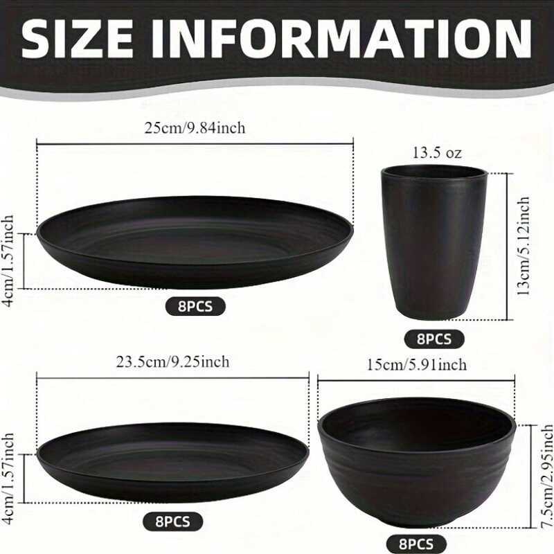 w Plates And Bowls Sets 8, Black Plastic Dinnerware Sets, Microwave Dishwasher Plates, Dishes Set 8