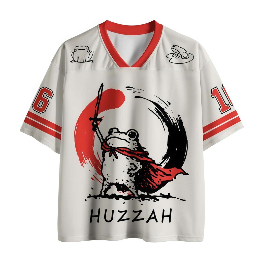 Unisex 3D พิมพ์น่ารัก Huzzah กบ V คอตาข่าย Jersey เสื้อยืด Breathable แขนสั้นฤดูร้อน Kawaii Casual S