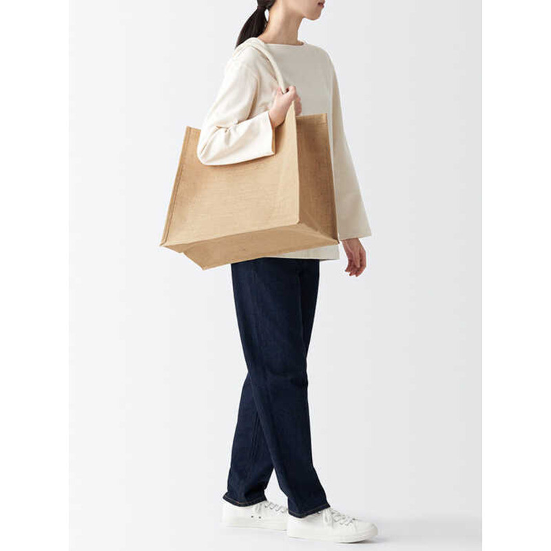 MUJI MUJI Jute Simple Stacking Shopping Bag A3 กระเป๋าผ้าลินินกระเป๋าถือกระเป๋าถือ