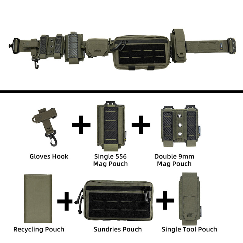 IDOGEAR Tactic MOLLE เข็มขัดพร้อมกระเป๋ารีไซเคิลดีไซน์พับเก็บได้ ขนาด 2", รหัส 3415