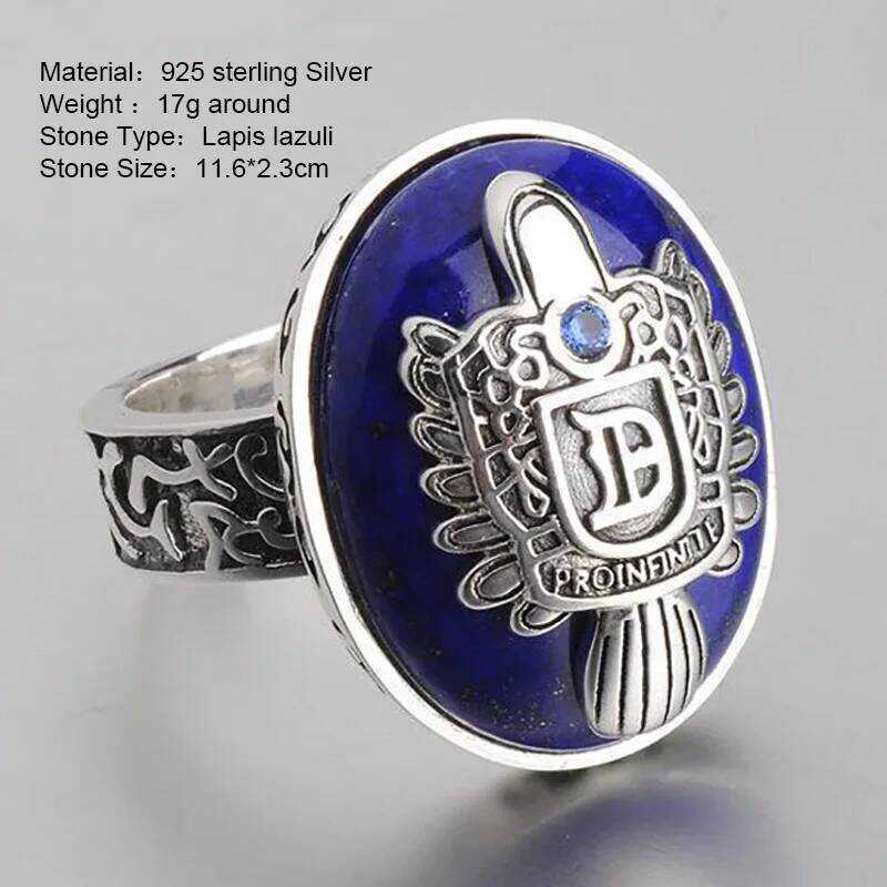▥ แวมไพร์ไดอารี่แหวนเงินแท้ Damon Saatore แหวนผู้ชาย Lapis Lazuli หินธรรมชาติที่กําหนดเองเครื่อ