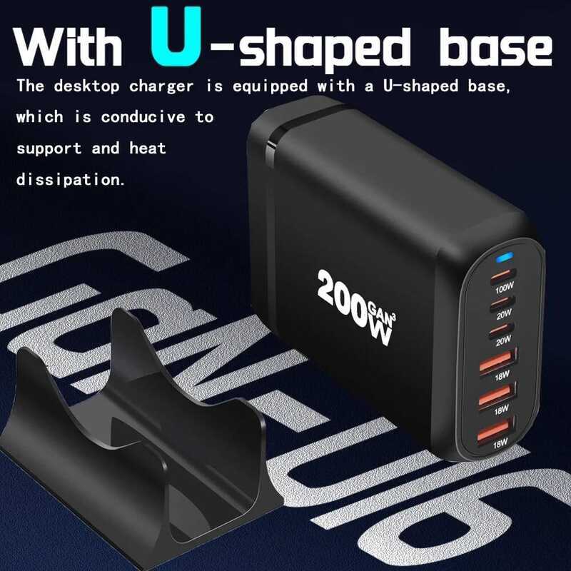C 200W Gan Charger USB PD Charger Multi-Ports Desop Charging Station For Book Iphone 14 Ipad Type C